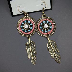 Superstar Turquoise/Pink Feather Dangly Earrings